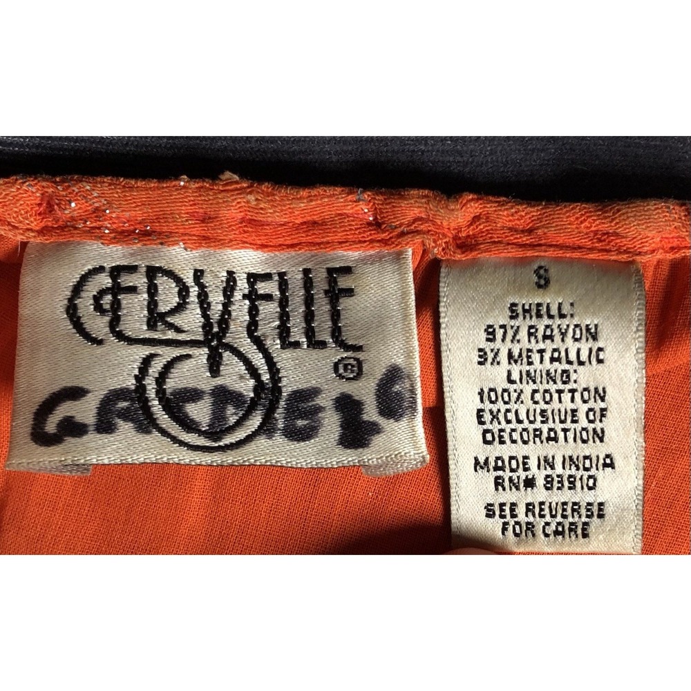 Vtg Y2K Boho Blouse Cervelle Sequin Metallic Bandhani Print Orange S DAMAGED - Picture 13 of 14